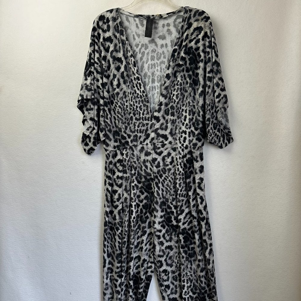 Norma Kamali Black and Gray Leopard Print Jumpsuit